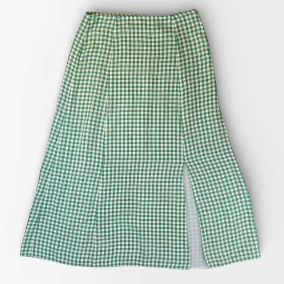 LOFT Dresses & Skirts - LOFT Womens Linen Green Gingham  Checkered Midi Skirt SIZE 6
